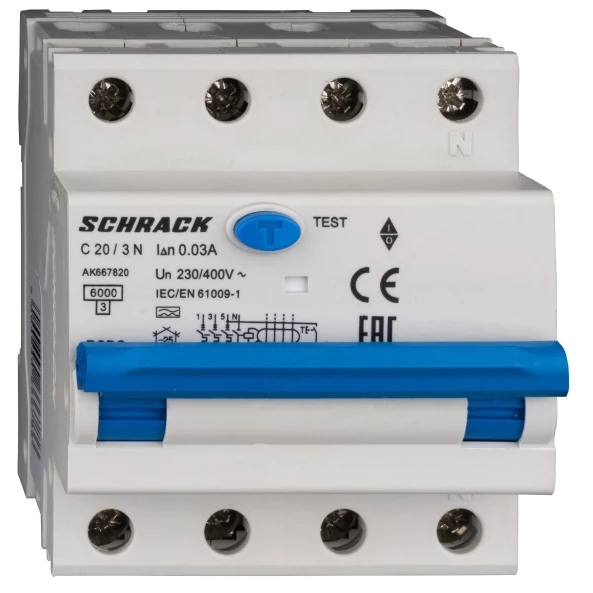 INTRERUPATORERUPTOR AUTOMAT+DIF. 3+N AMPARO 6KA C 20A 30MATIP A AK667820--