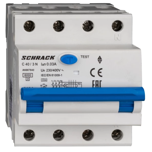 INTRERUPATORERUPTOR AUTOMAT+DIF. 3+N AMPARO 6KA C 40A 30MA TIP A AK667840--