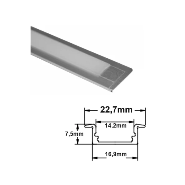 PROFIL ALUMINIU INGROPAT LAT (BENZI MAX.12MM) - ARGINTIU - 2METRI