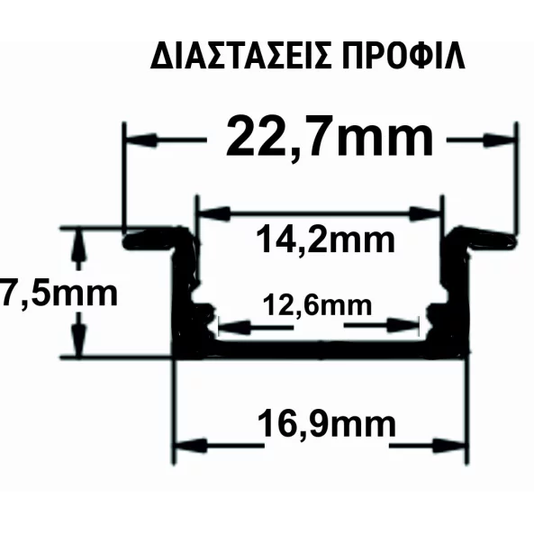 PROFIL ALUMINIU INGROPAT LAT (BENZI MAX.12MM) - ARGINTIU - 2METRI
