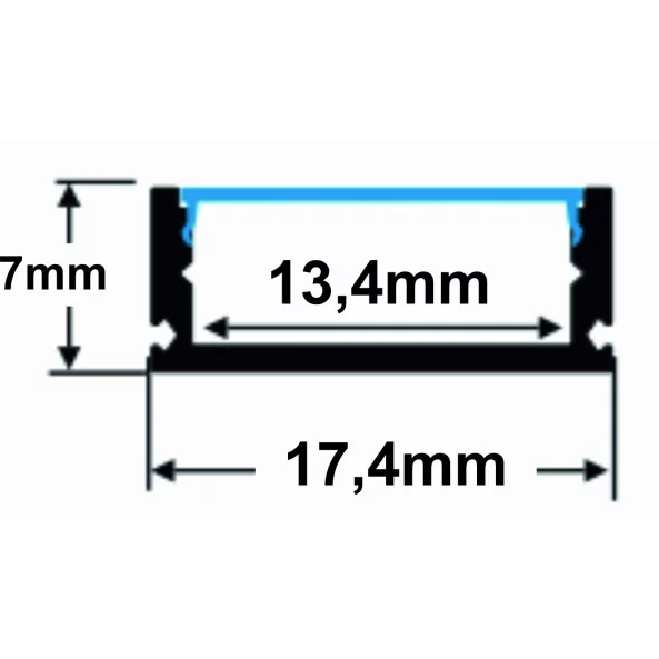 PROFIL ALUMINIU PT. LAT PTR. LED (BENZI MAX.13MM) - NEGRU - 2METRI