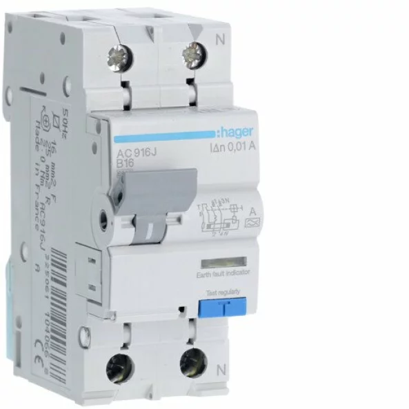 HAGER AC916J DIFERENTIAL P+N 16A/10MA B 6KA TIP A
