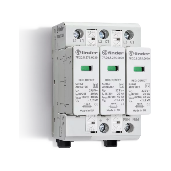 DESCARCATOR DE PROTECTIE TIPUL 2 (3 VARISTOARE) PENTRU 1000VC.C. SISTEME FOTOVOLTAICE 15KA FARA CONTACT DE SEMNALIZARE LA DISTANTA