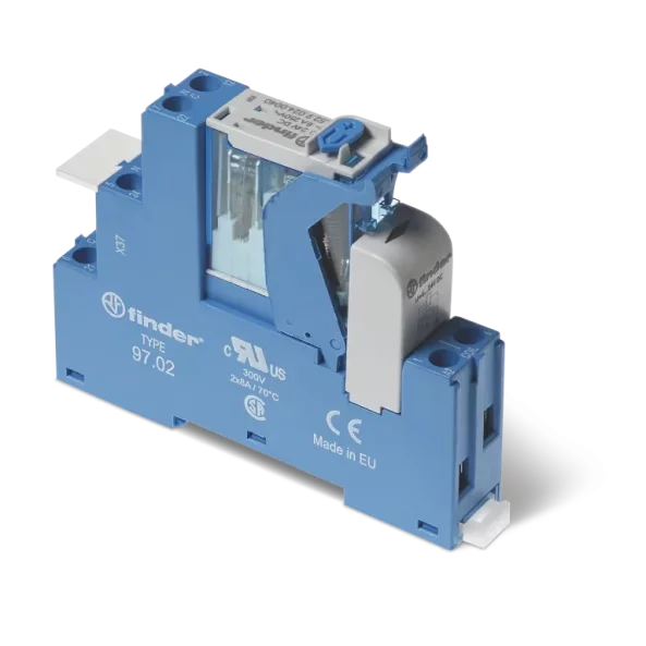 INTERFATA MODULARA CU RELEU ELECTROMECANIC BORNE CU SURUB LATIME 15.8MM CU CLEMA DE PRINDERE/DESPRINDERE DIN PLASTIC ALIMENTARE 12VC.C. 2C 8A AGNI LED+DIODA