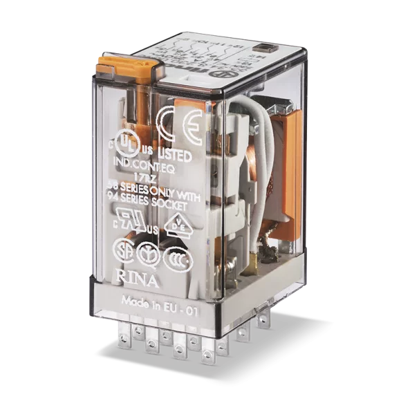 RELEU INDUSTRIAL MINIATURIZAT FISABIL ALIMENTARE 110VC.A. 4C 7A AGNI CU BUTON DE PROBA BLOCABIL+ INDICATOR MECANIC