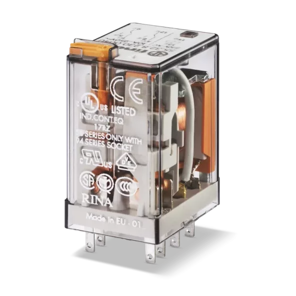 RELEU INDUSTRIAL MINIATURIZAT FISABIL ALIMENTARE 12VC.A. 2C 10A AGNI CU BUTON DE PROBA BLOCABIL+ INDICATOR MECANIC