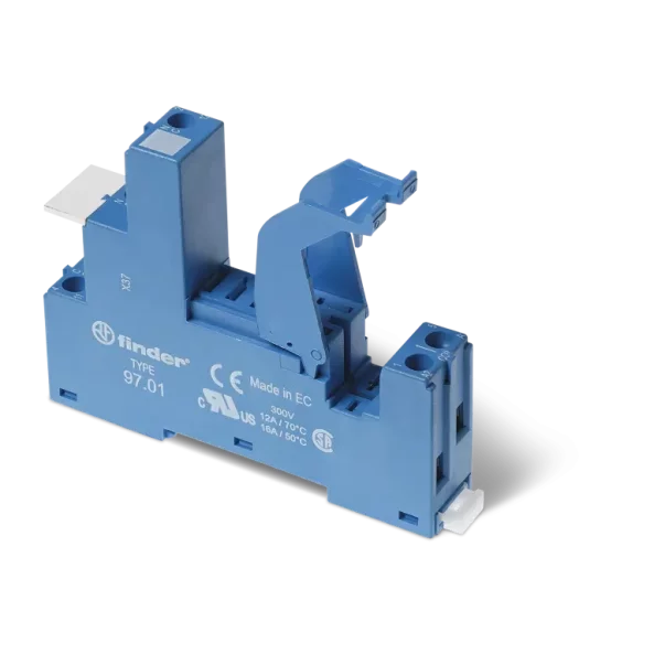 SOCLU BORNE CU SURUB PENTRU RELEE 46.61 PREIA MODULE 99.02/86.30; ECHIPAT CU CLEMA DE RETINERE/DESPRINDERE DIN METAL 097.71 ALBASTRU