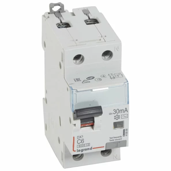 LEGRAND 410999 DISJUNCTOR DX3 1P+N C6 6000A AC 30MA