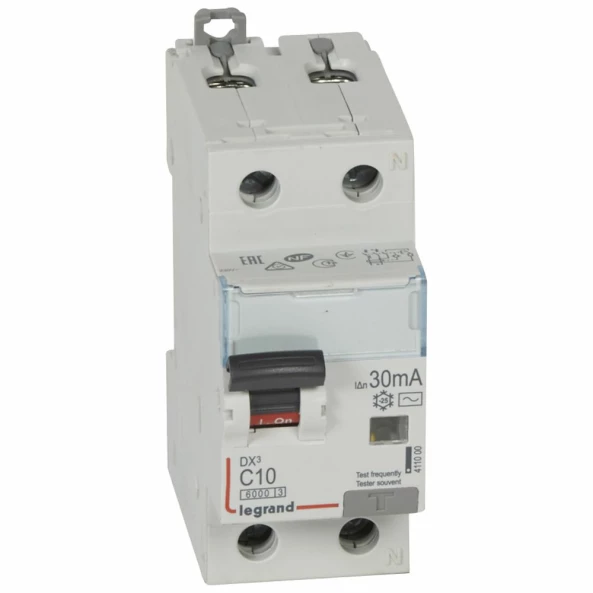 LEGRAND 411000 DISJUNCTOR DX3 1P+N C10 6000A AC 30MA