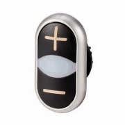 DOUBLE PUSHBUTTON RAISED WHITE ILLUMINATED SIGNAL LENS TITAN RING +/- BLACK/BLACK