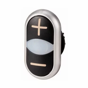 DOUBLE PUSHBUTTON RAISED WHITE ILLUMINATED SIGNAL LENS TITAN RING +/- BLACK/BLACK
