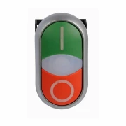 DOUBLE PUSHBUTTON RAISED WHITE ILLUMINATED SIGNAL LENS TITAN RING I/O GREEN/RED