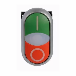 DOUBLE PUSHBUTTON RAISED WHITE ILLUMINATED SIGNAL LENS TITAN RING I/O GREEN/RED