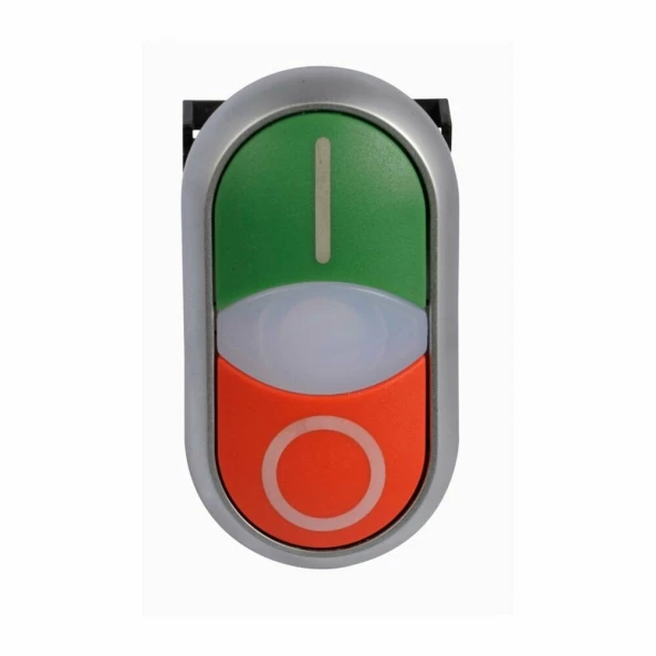 DOUBLE PUSHBUTTON RAISED WHITE ILLUMINATED SIGNAL LENS TITAN RING I/O GREEN/RED