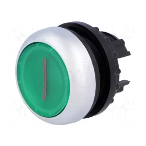 PUSHBUTTON ACTUATOR ILLUMINATED FLUSHED SPRING-RETURN TITAN RING GREEN I