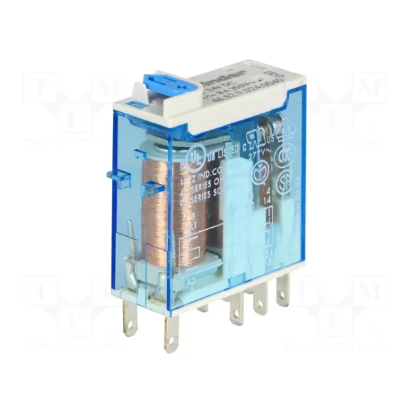 RELEU INDUSTRIAL MINIATURIZAT FISABIL TERMINALE LAMELARE(2.5X0.5MM) PRETABILE SI PENTRU COSITORIRE ALIMENTARE 24VC.C. 2C 8A AGNI CU BUTON DE PROBA BLOCABIL+ INDICATOR MECANIC