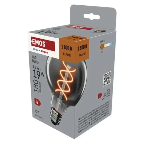 BEC LED DECO G95 SMOKED 4,5W 180LM E27 1800K EMOS Z52311