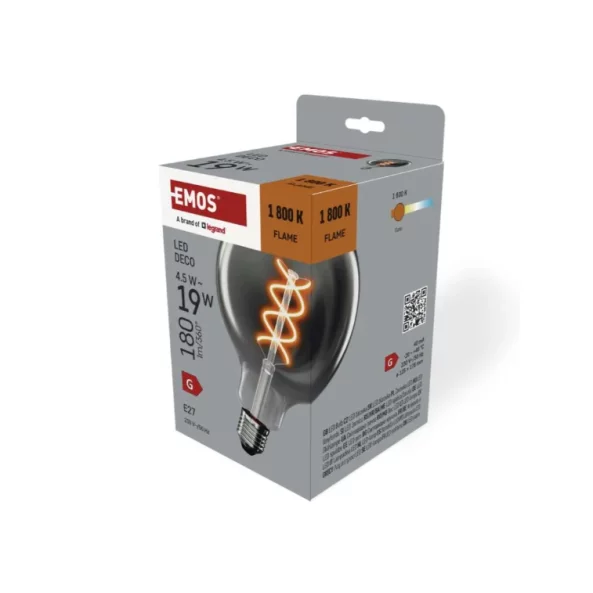 Bec LED deco smoked 4 5W 180LM E27 1800K G125 Emos Z58311