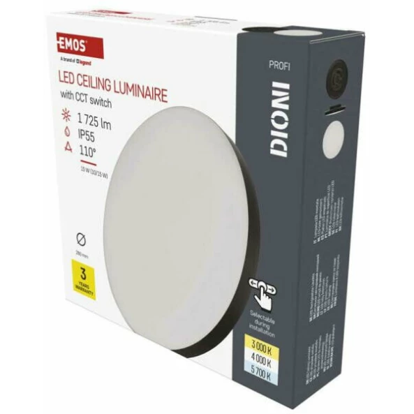 APLICA LED DIONI NEGRU 15W CCT IP55 1725LM IP55 EMOS ZM7153