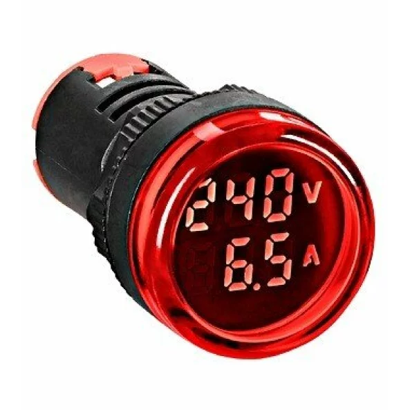 Volt ampermetru rosu circular /, 22.5MM, 0-100A, 50-500VAC, MGF40100R-