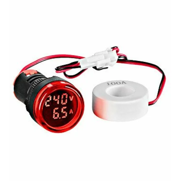 Volt ampermetru rosu circular /, 22.5MM, 0-100A, 50-500VAC, MGF40100R-