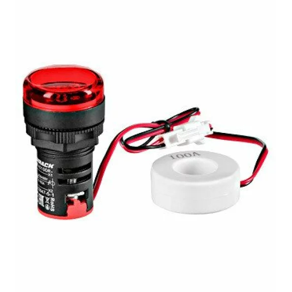 Volt ampermetru rosu circular /, 22.5MM, 0-100A, 50-500VAC, MGF40100R-