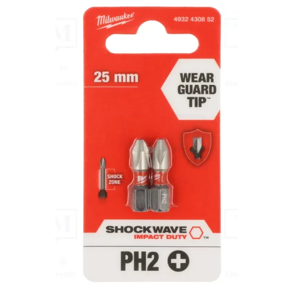 Biti surubelnita de impact PH2 25mm 2buc, 4932430852, Milwaukee