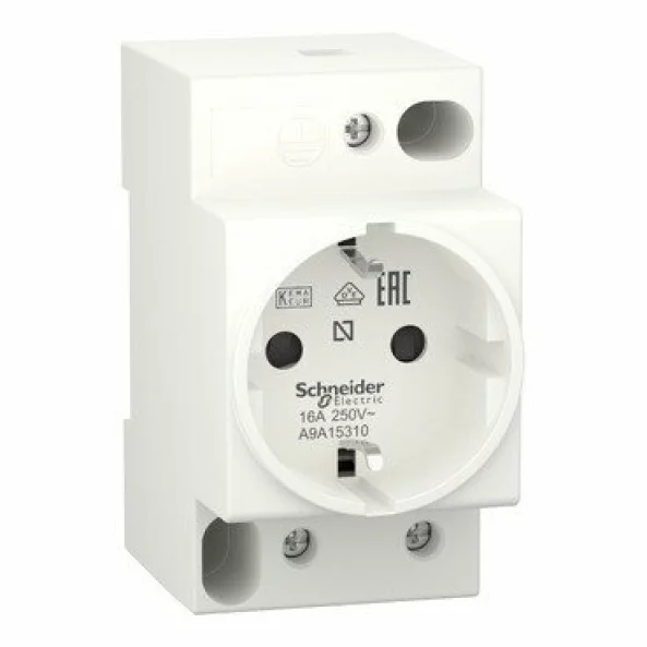 Priza modulara pentru sina DIN 2P+E 16A 250V AC german 45x81x55mm, A9A15310, Schneider
