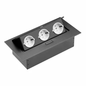 Priza incorporabila blat 3x Schuko 16A 3600W IP20 negru 266x130x65mm fara cablu