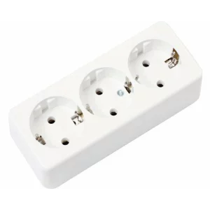 Priza tripla 3 posturi 2P+T 16A 250V montaj aparent alb