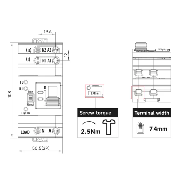 Comutator automat pentru anclansarea alimentarii de rezerva 230VAC 63A 50/60Hz, ACS2P63