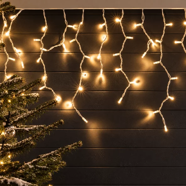 Ghirlanda Craciun 180 LED alb cald de exterior cu cablu alb 5mX0.7m