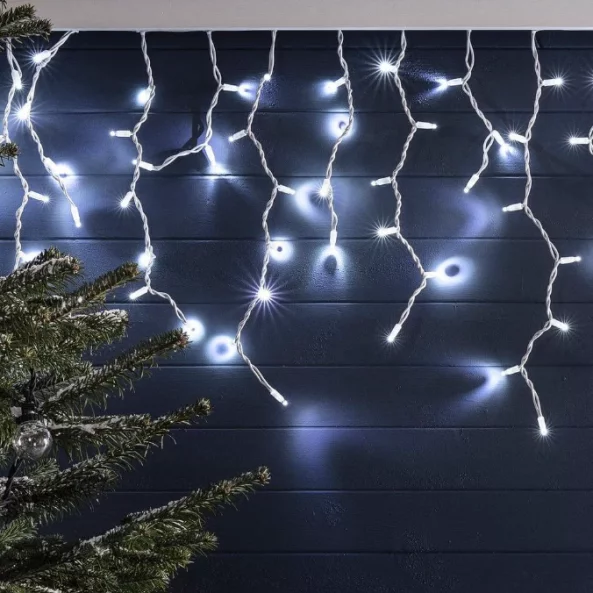 Ghirlanda Craciun 180 LED alb rece de exterior cu cablu alb 5mX0.7m