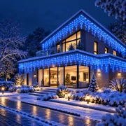 Ghirlanda Craciun 180 LED albastra de exterior cu cablu alb 5mX0.7m