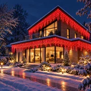 Ghirlanda Craciun 180 LED rosie de exterior cu cablu alb 5mX0.7m