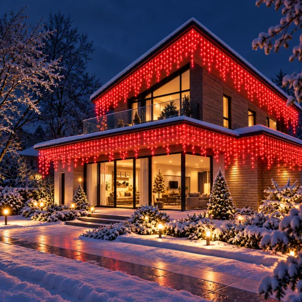 Ghirlanda Craciun 180 LED rosie de exterior cu cablu alb 5mX0.7m