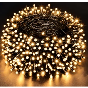 Instalatie 50 LED-uri de Craciun extensibila cu Flash lumina alb cald cu cablu negru de exterior 5m